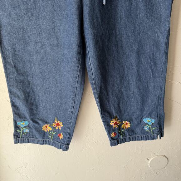 Jane Ashley Pants Vintage 90 small Embroidered Floral Capri Denim Cottage‎ - Picture 3 of 9